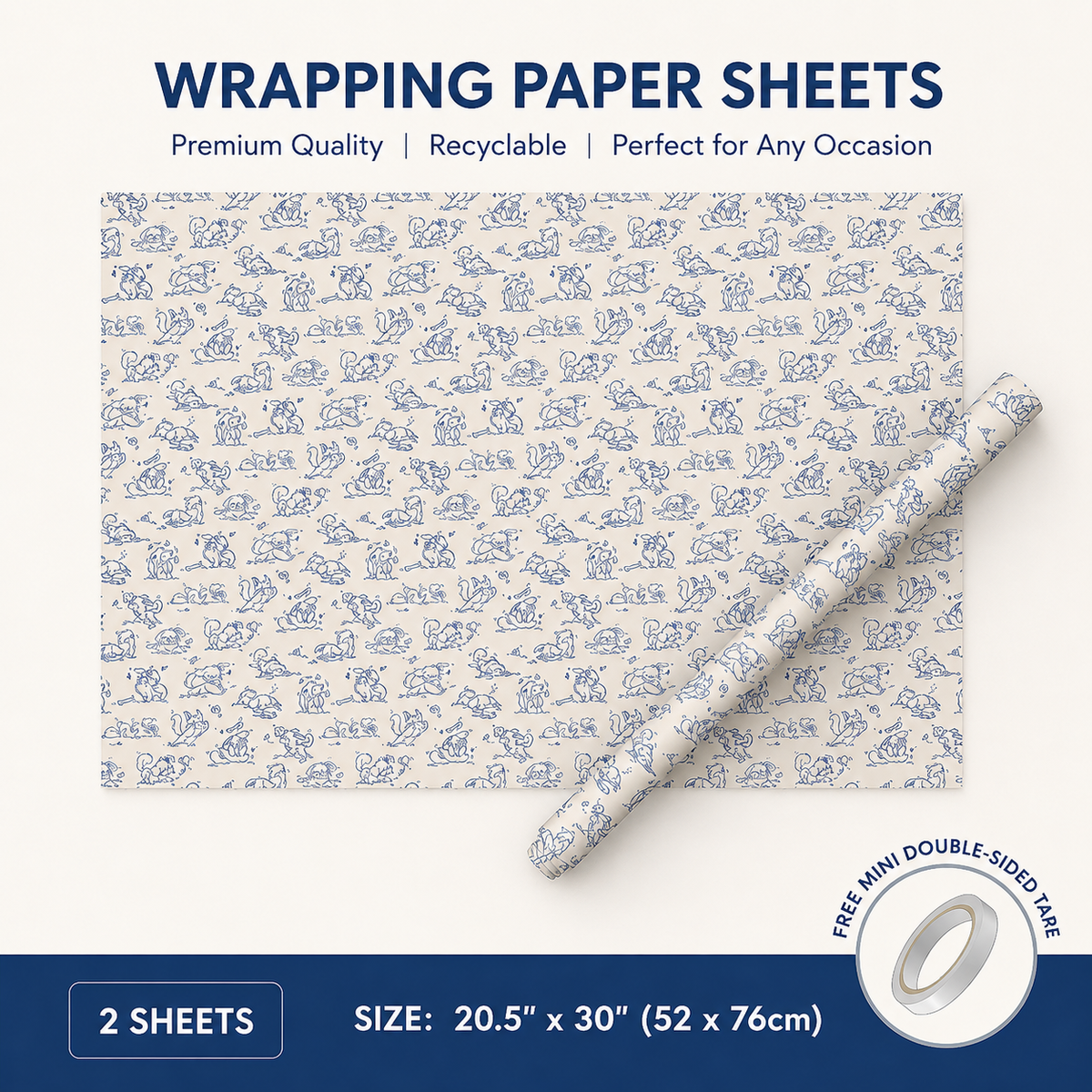 Lucky Puppy Wrapping Paper Sheet 20.5" × 30"