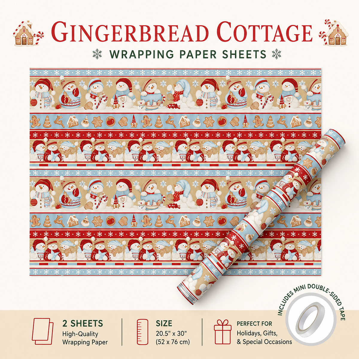 Gingerbread Home Wrapping Paper Sheet 20.5" × 30"