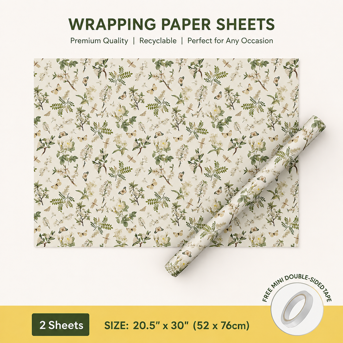 Floral Wrapping Paper Sheet 20.5" × 30"