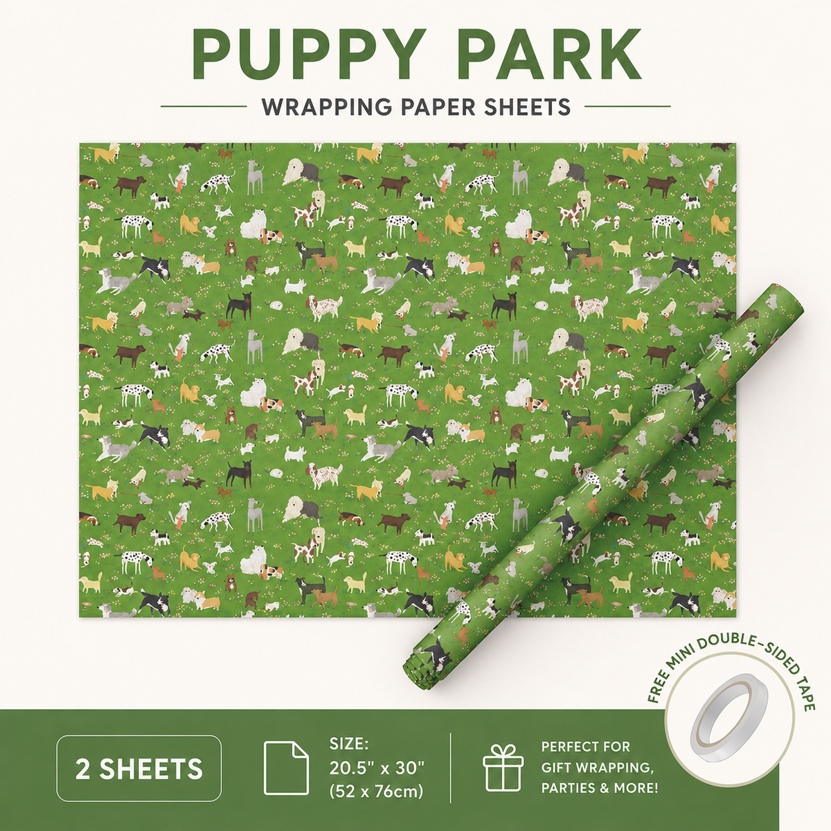 Puppy Park Wrapping Paper Sheet 20.5" × 30"