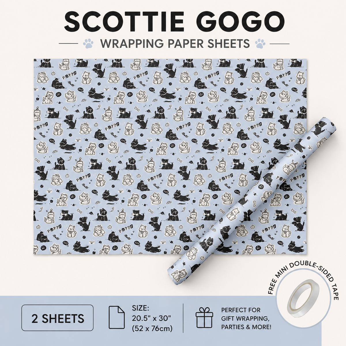 Munro Scottie Wrapping Paper Sheet 20.5" × 30"