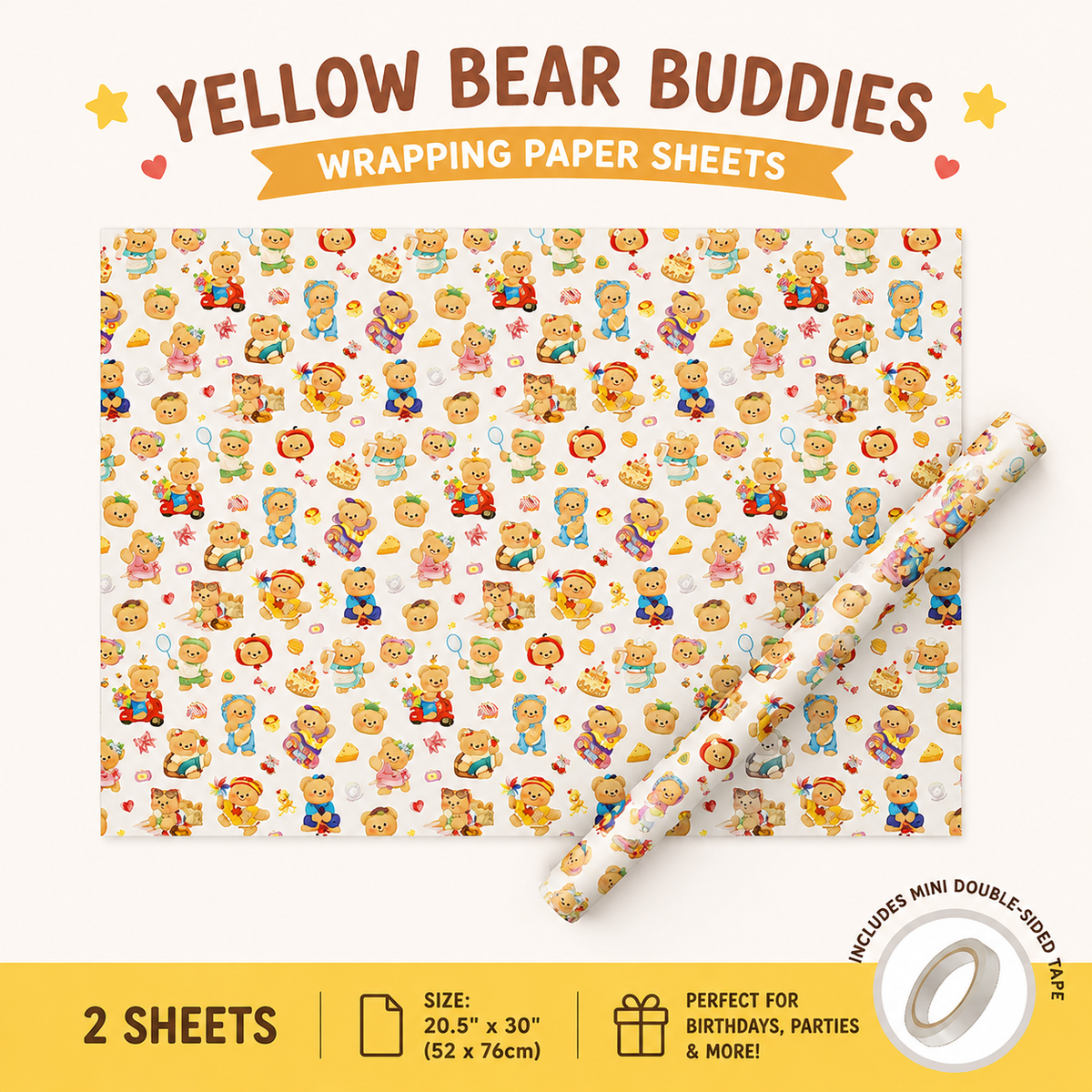 Butter Bear Wrapping Paper Sheet 20.5" × 30"