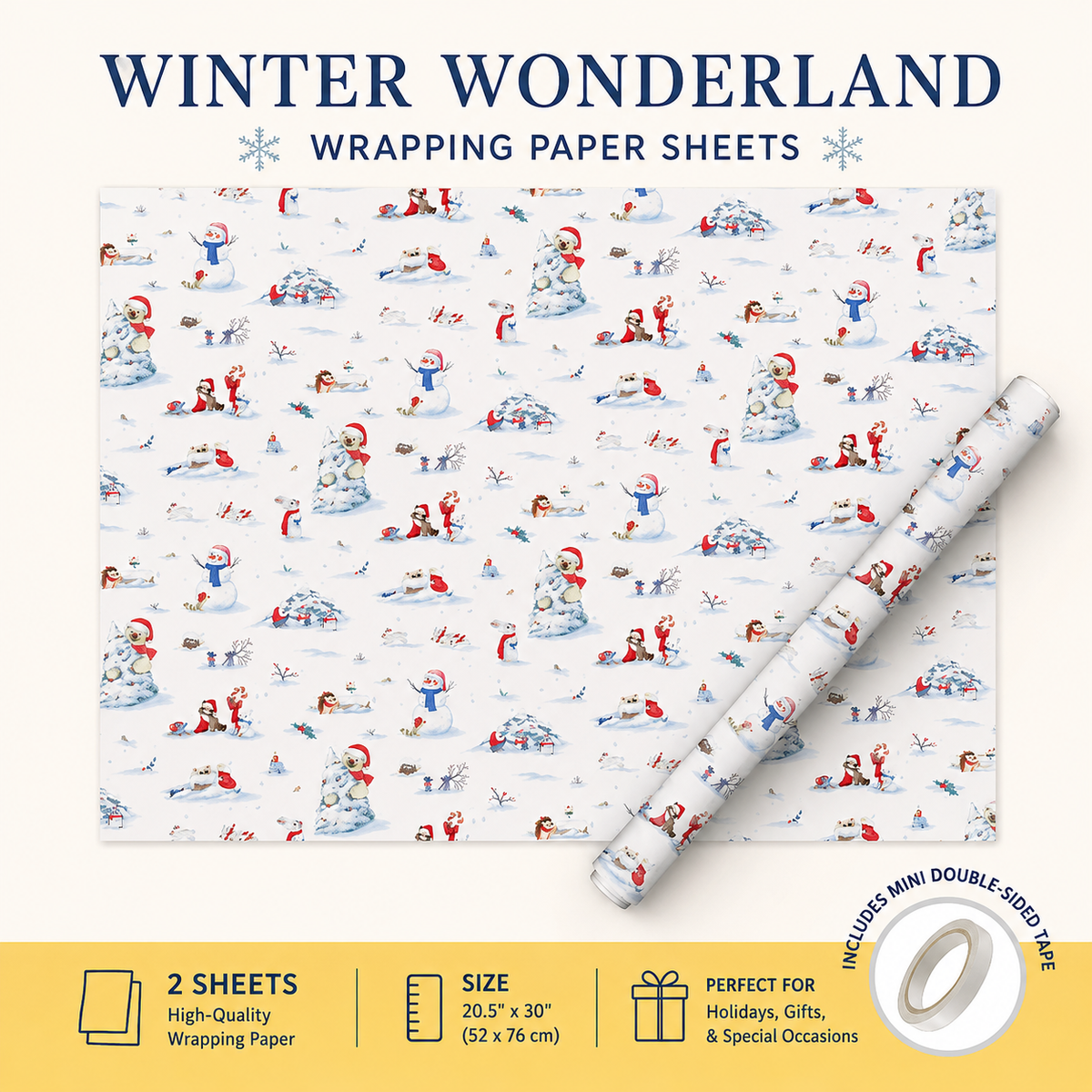 Warm Winter Wrapping Paper Sheet 20.5" × 30"