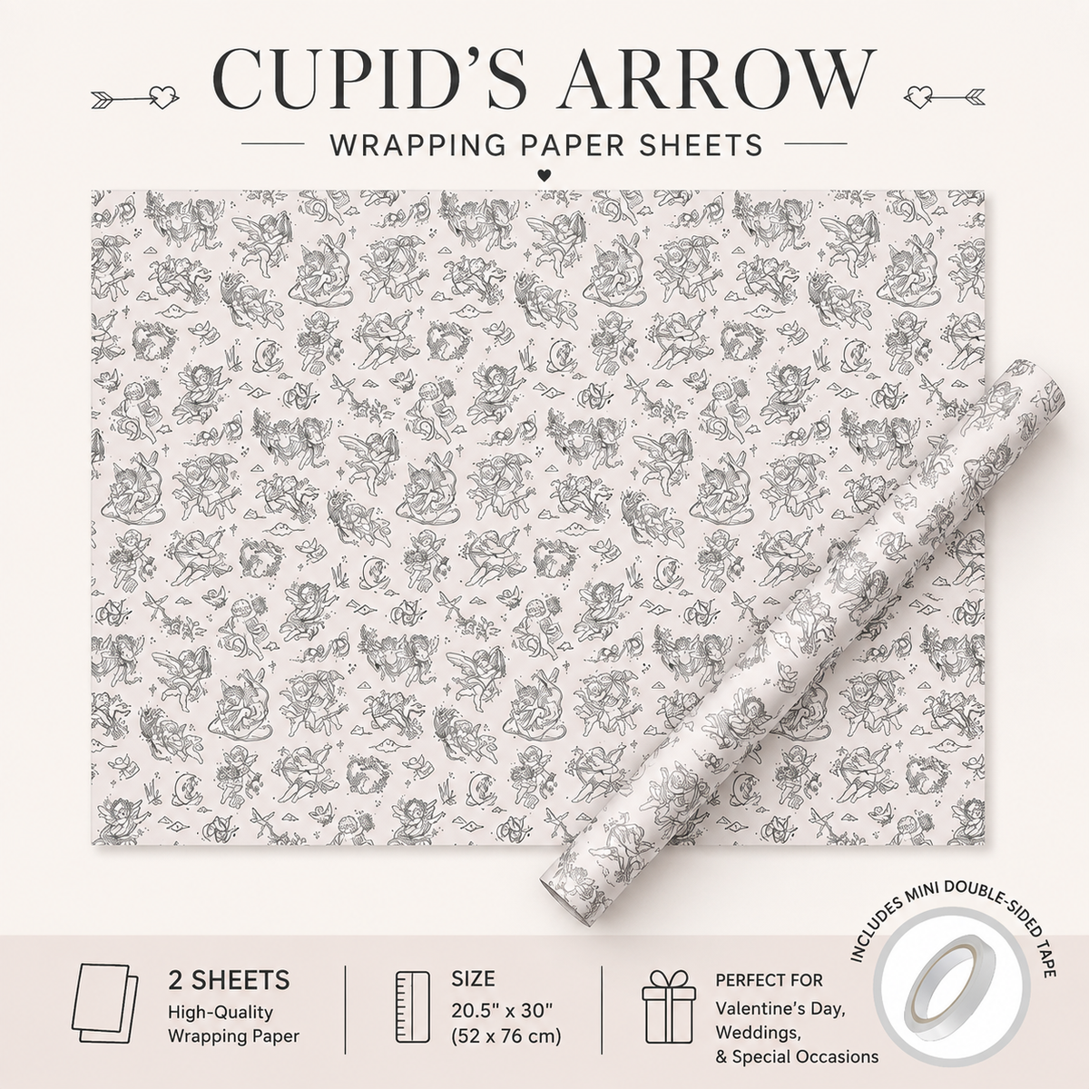 Cupid‘s Arrow Wrapping Paper Sheet 20.5" × 30"